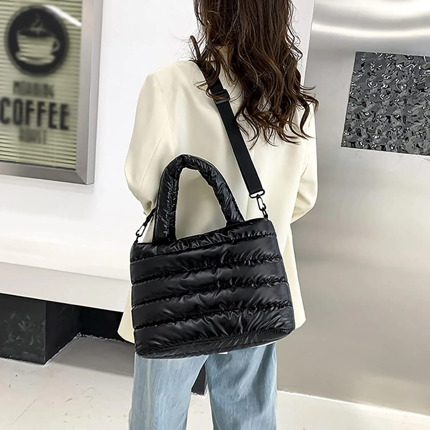 Sling Bag For Women Large Quilted Shoulder Bag Carryall Puffer Hobo Bag For Family Friends Travel College F