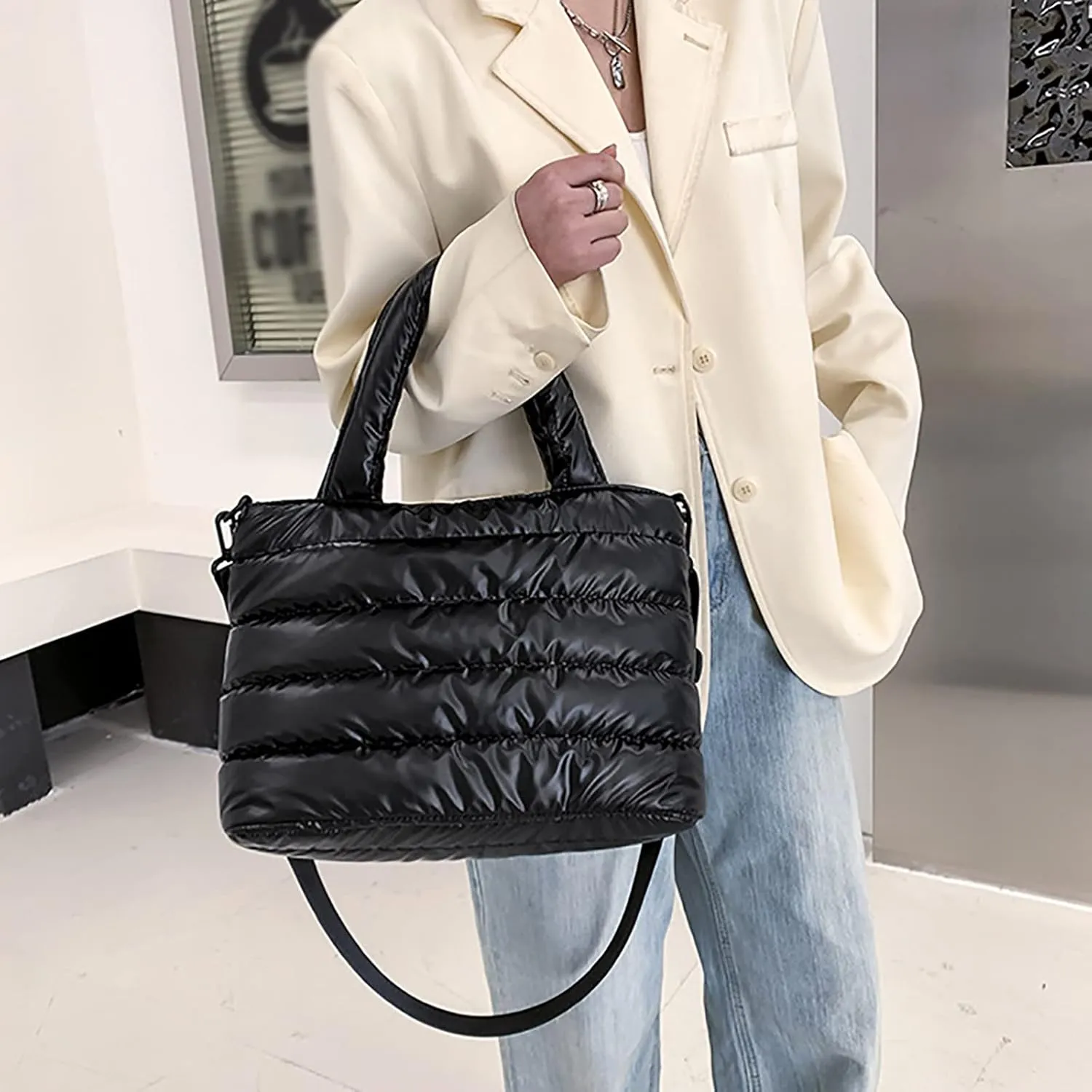 Sling Bag For Women Large Quilted Shoulder Bag Carryall Puffer Hobo Bag For Family Friends Travel College F