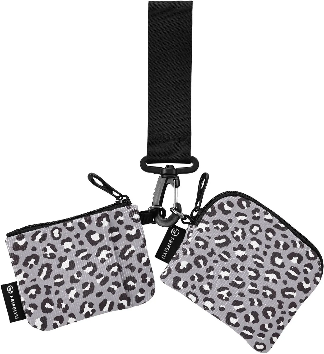 Small Wallet for Women Grey Leopard Print Zip Around Dual Pouch Wristlet Wallets for Women Portable Card Wallet
