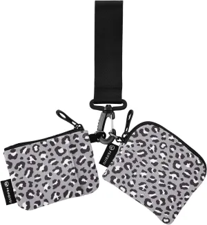 Small Wallet for Women Grey Leopard Print Zip Around Dual Pouch Wristlet Wallets for Women Portable Card Wallet