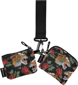 Small Wallet for Women Tiger Animals and Red Roses Zip Around Dual Pouch Wristlet Wallets for Women Portable Card Wallet