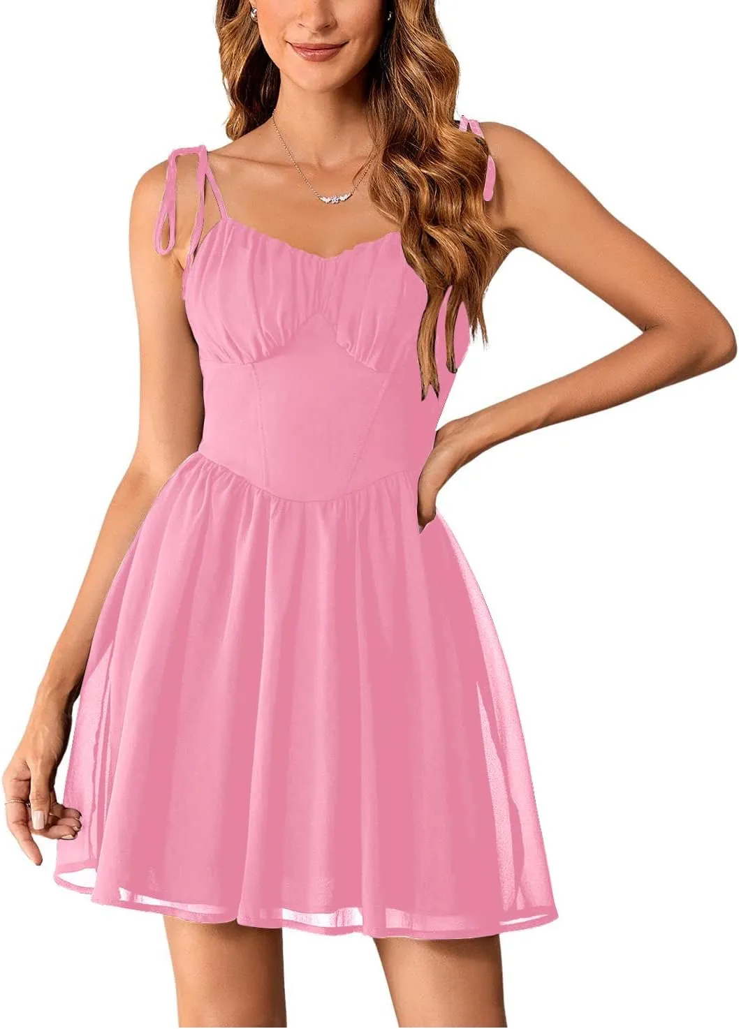 SOLY HUX Women's Corset Dress Cami Dresses Spaghetti Strap Flared Prom Dress Cocktail Party Short Summer Dress