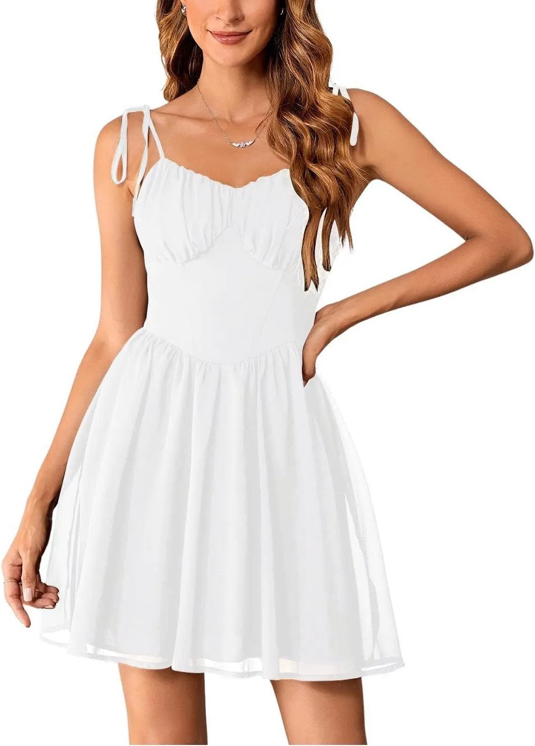 SOLY HUX Women's Corset Dress Cami Dresses Spaghetti Strap Flared Prom Dress Cocktail Party Short Summer Dress