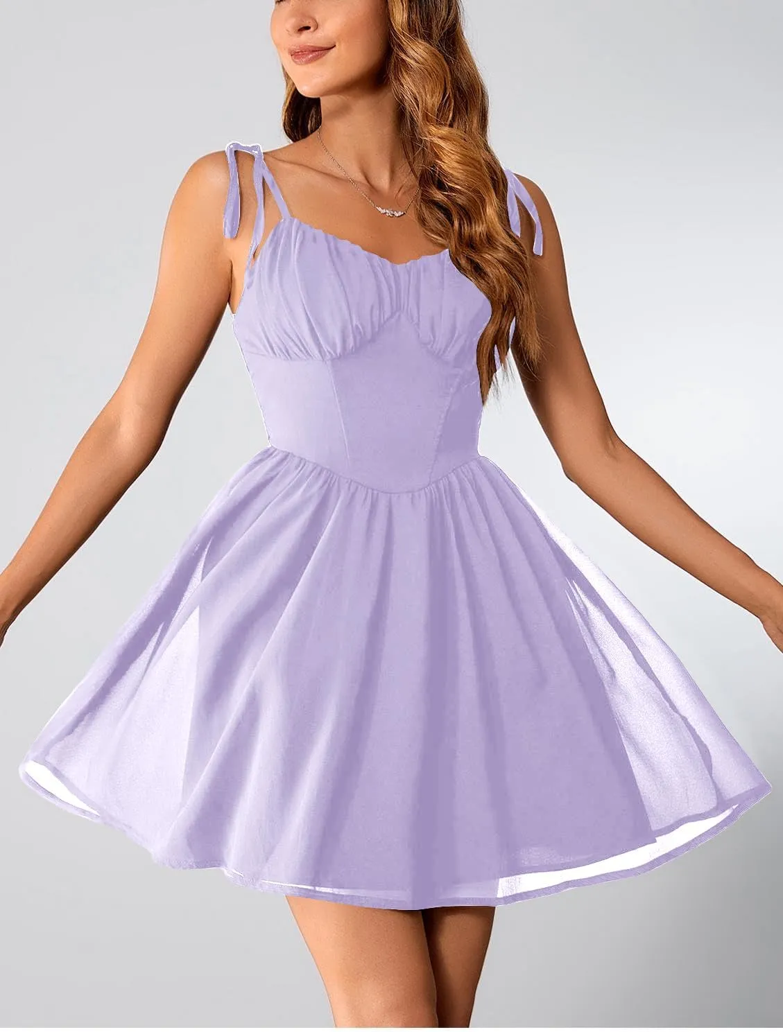 SOLY HUX Women's Corset Dress Cami Dresses Spaghetti Strap Flared Prom Dress Cocktail Party Short Summer Dress