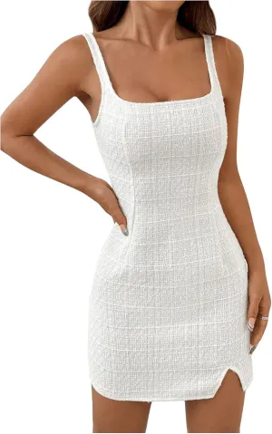 SOLY HUX Women's Mini Dress Square Neck Sleeveless Split Bodycon Tank Dresses