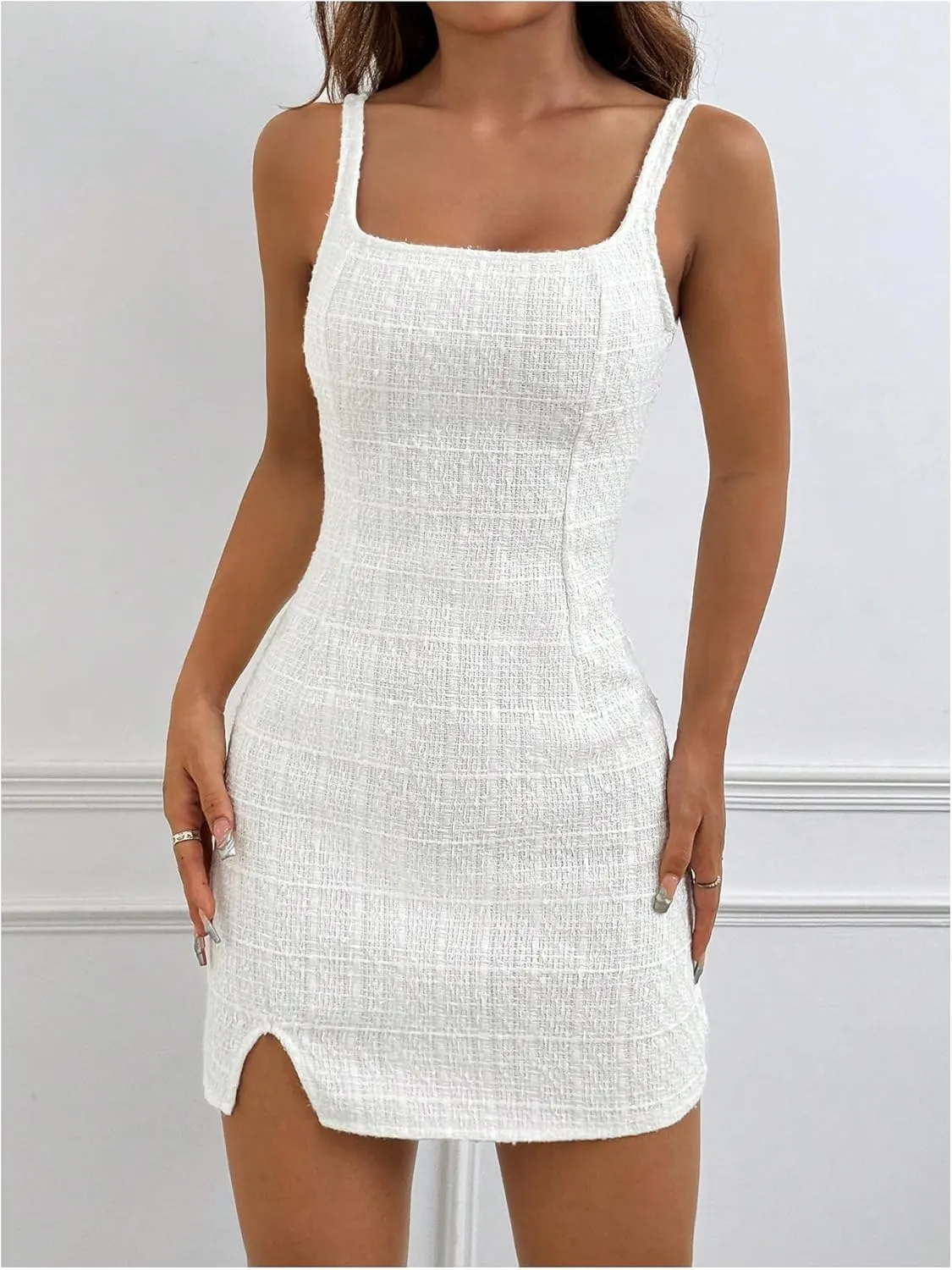 SOLY HUX Women's Mini Dress Square Neck Sleeveless Split Bodycon Tank Dresses
