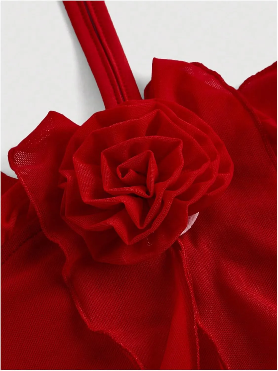 SOLY HUX Women's Summer Dresses Halter Bodycon Irregular Ruffle Trim 3D Flower Cami Mini Party Club Dress