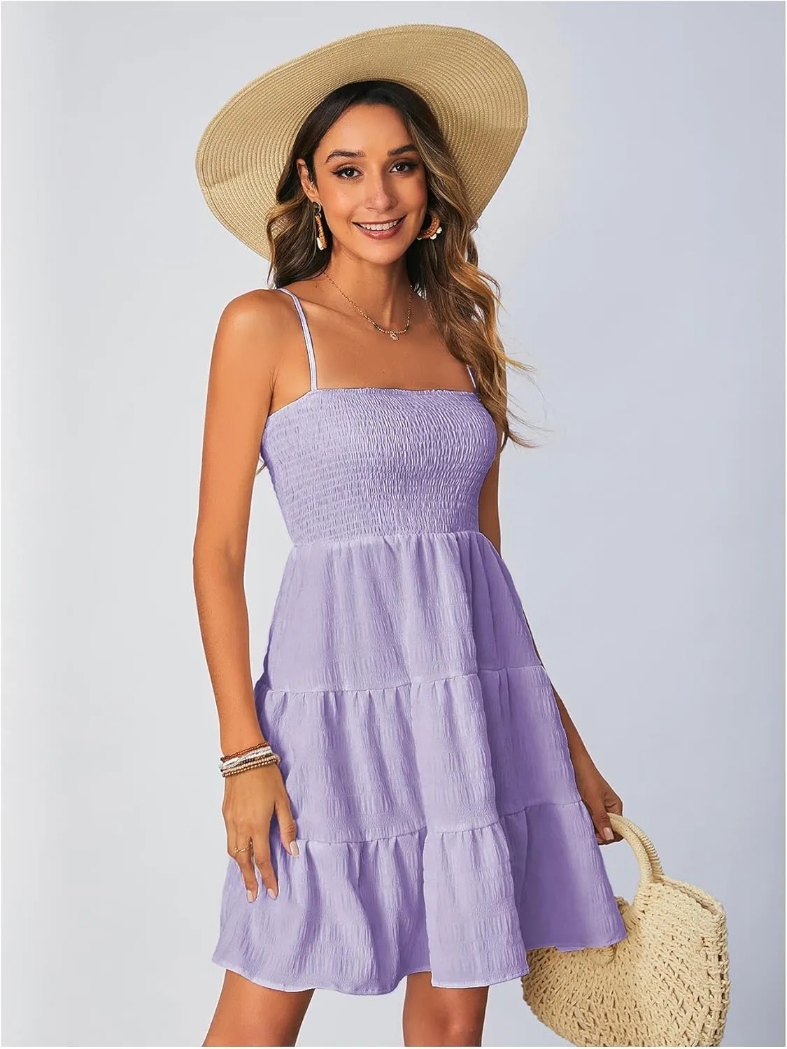 SOLY HUX Women's Sundress Smock Cami Mini Dress Sleeveless Swing A Line Short Dresses Casual Cute Summer Dresses