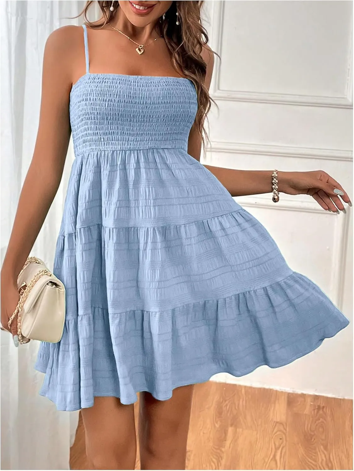 SOLY HUX Women's Sundress Smock Cami Mini Dress Sleeveless Swing A Line Short Dresses Casual Cute Summer Dresses