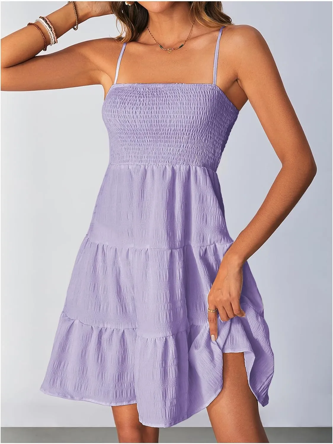 SOLY HUX Women's Sundress Smock Cami Mini Dress Sleeveless Swing A Line Short Dresses Casual Cute Summer Dresses