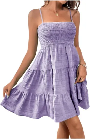 SOLY HUX Women's Sundress Smock Cami Mini Dress Sleeveless Swing A Line Short Dresses Casual Cute Summer Dresses