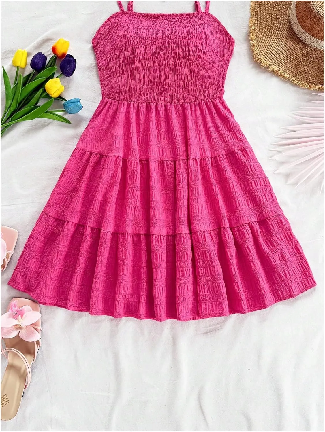 SOLY HUX Women's Sundress Smock Cami Mini Dress Sleeveless Swing A Line Short Dresses Casual Cute Summer Dresses