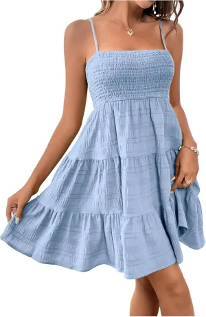 SOLY HUX Women's Sundress Smock Cami Mini Dress Sleeveless Swing A Line Short Dresses Casual Cute Summer Dresses