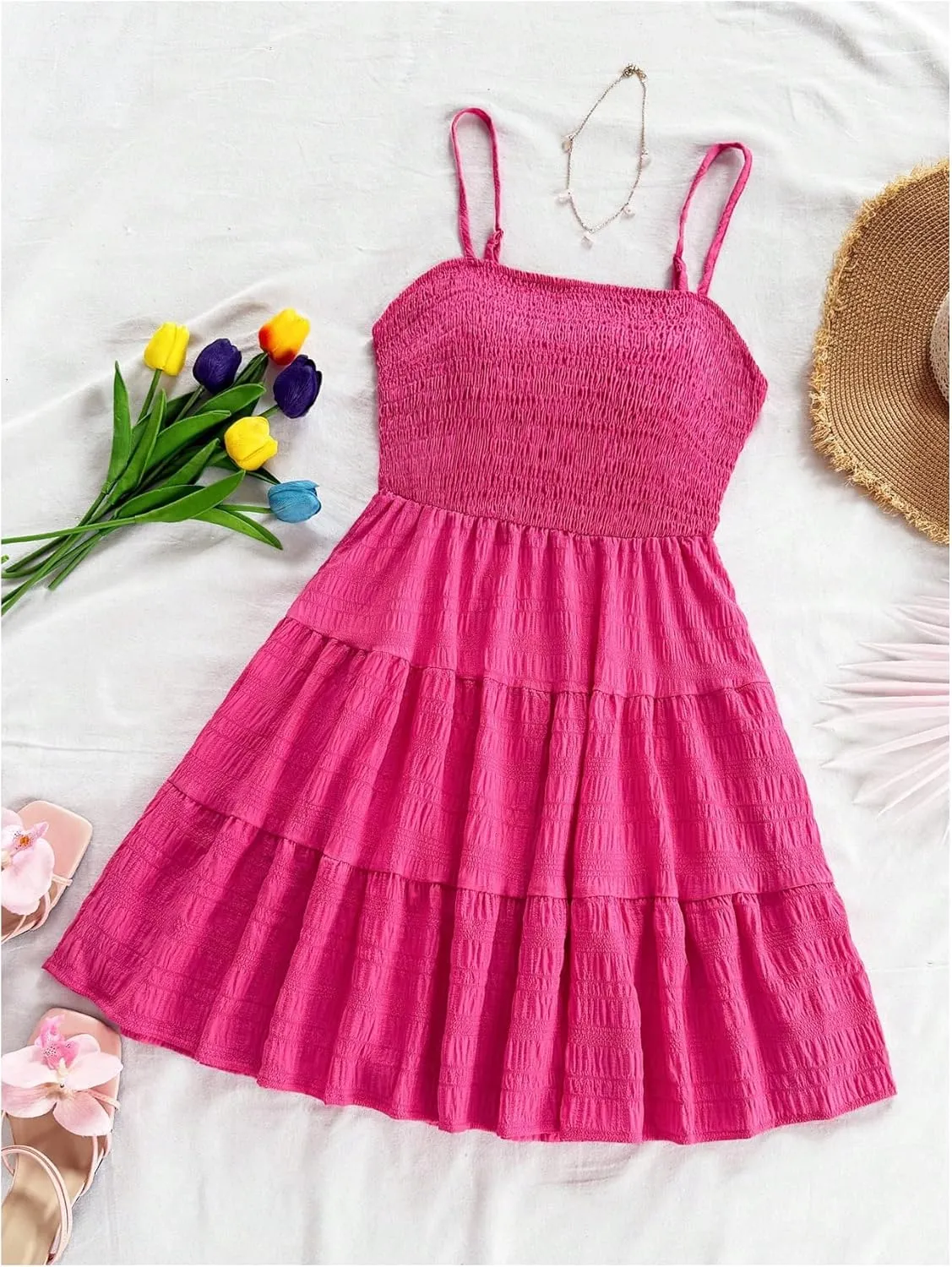SOLY HUX Women's Sundress Smock Cami Mini Dress Sleeveless Swing A Line Short Dresses Casual Cute Summer Dresses