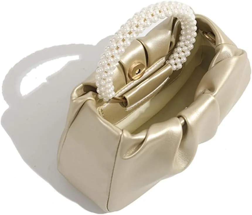 Solyinne Clutch Purses for Women Evening Bag Pearl Pleated Flap Clutch for Formal Party Wedding Handbags Small Crossbody Bag