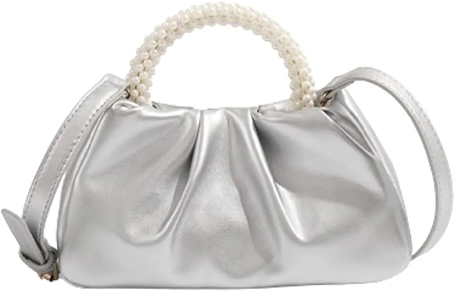 Solyinne Clutch Purses for Women Evening Bag Pearl Pleated Flap Clutch for Formal Party Wedding Handbags Small Crossbody Bag