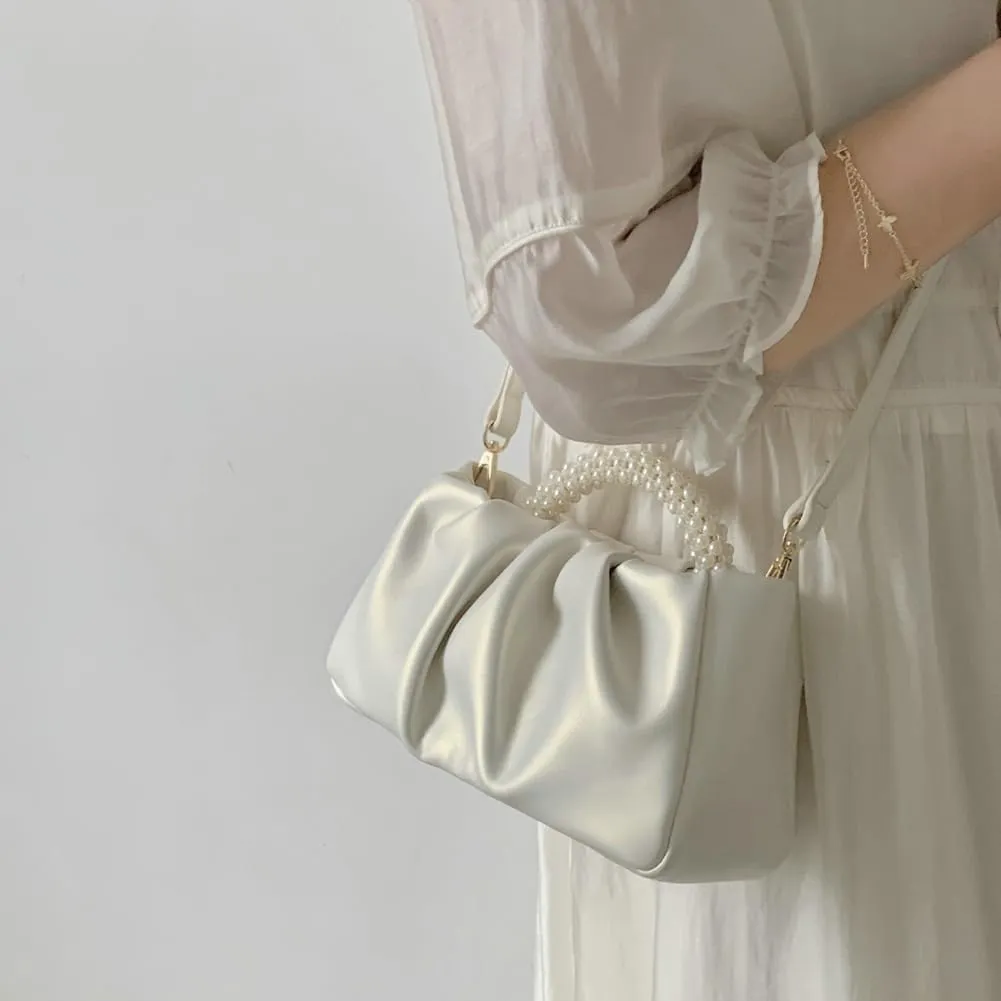Solyinne Clutch Purses for Women Evening Bag Pearl Pleated Flap Clutch for Formal Party Wedding Handbags Small Crossbody Bag