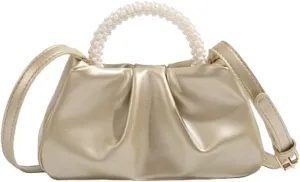 Solyinne Clutch Purses for Women Evening Bag Pearl Pleated Flap Clutch for Formal Party Wedding Handbags Small Crossbody Bag