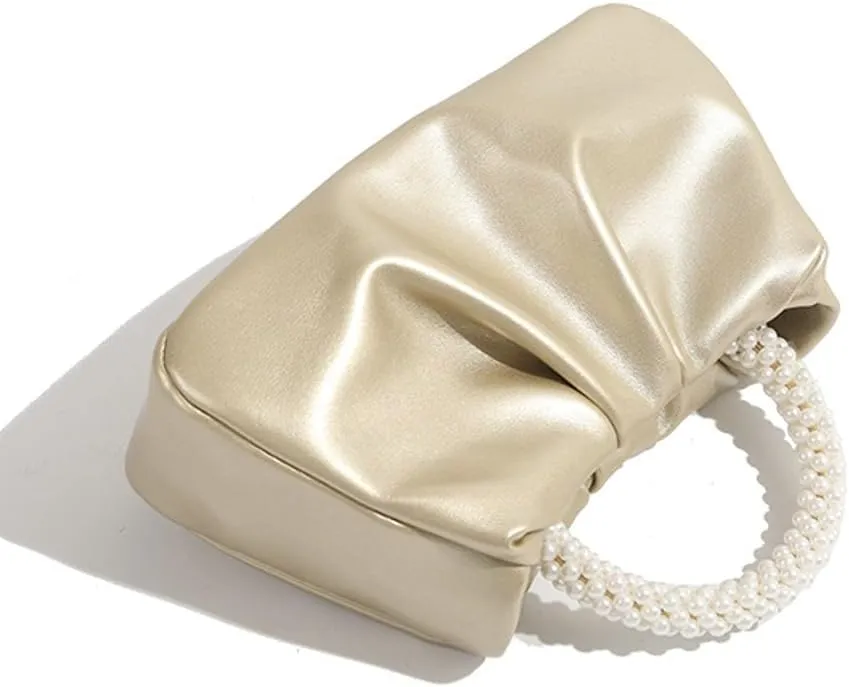 Solyinne Clutch Purses for Women Evening Bag Pearl Pleated Flap Clutch for Formal Party Wedding Handbags Small Crossbody Bag