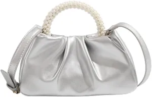 Solyinne Clutch Purses for Women Evening Bag Pearl Pleated Flap Clutch for Formal Party Wedding Handbags Small Crossbody Bag
