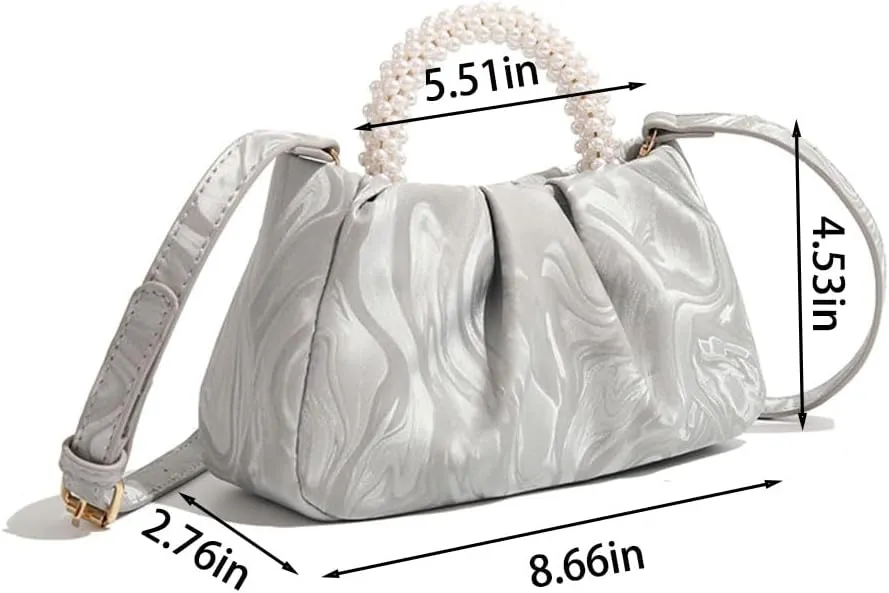 Solyinne Clutch Purses for Women Evening Bag Pearl Pleated Flap Clutch for Formal Party Wedding Handbags Small Crossbody Bag