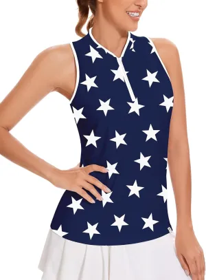 Soneven Women's Sleeveless Golf Shirt Racerback Polo Shirts with Pockets Tennis Tops Golf Tanks Pickleball Shirts