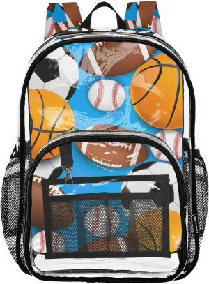 Sports Balls Footballs Blue Travel Clear Backpack Floral Girls Backpack Kids Boys See through Shoulder Bag