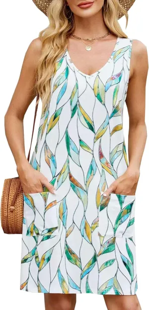 Summer Dresses for Women 2025 Vintage Floral V-Neck Sundresses Casual Beach Vacation Tank Dress