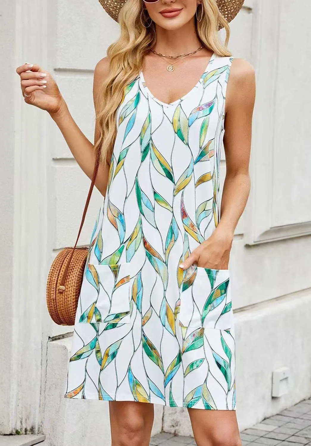 Summer Dresses for Women 2025 Vintage Floral V-Neck Sundresses Casual Beach Vacation Tank Dress