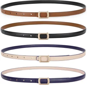 SUOSDEY 2 Pack Women Reversible Thin Leather Belts for Dresses Skinny Waist Belts for Jeans Pants, 0.6" Width