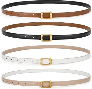SUOSDEY 2 Pack Women Reversible Thin Leather Belts for Dresses Skinny Waist Belts for Jeans Pants, 0.6" Width