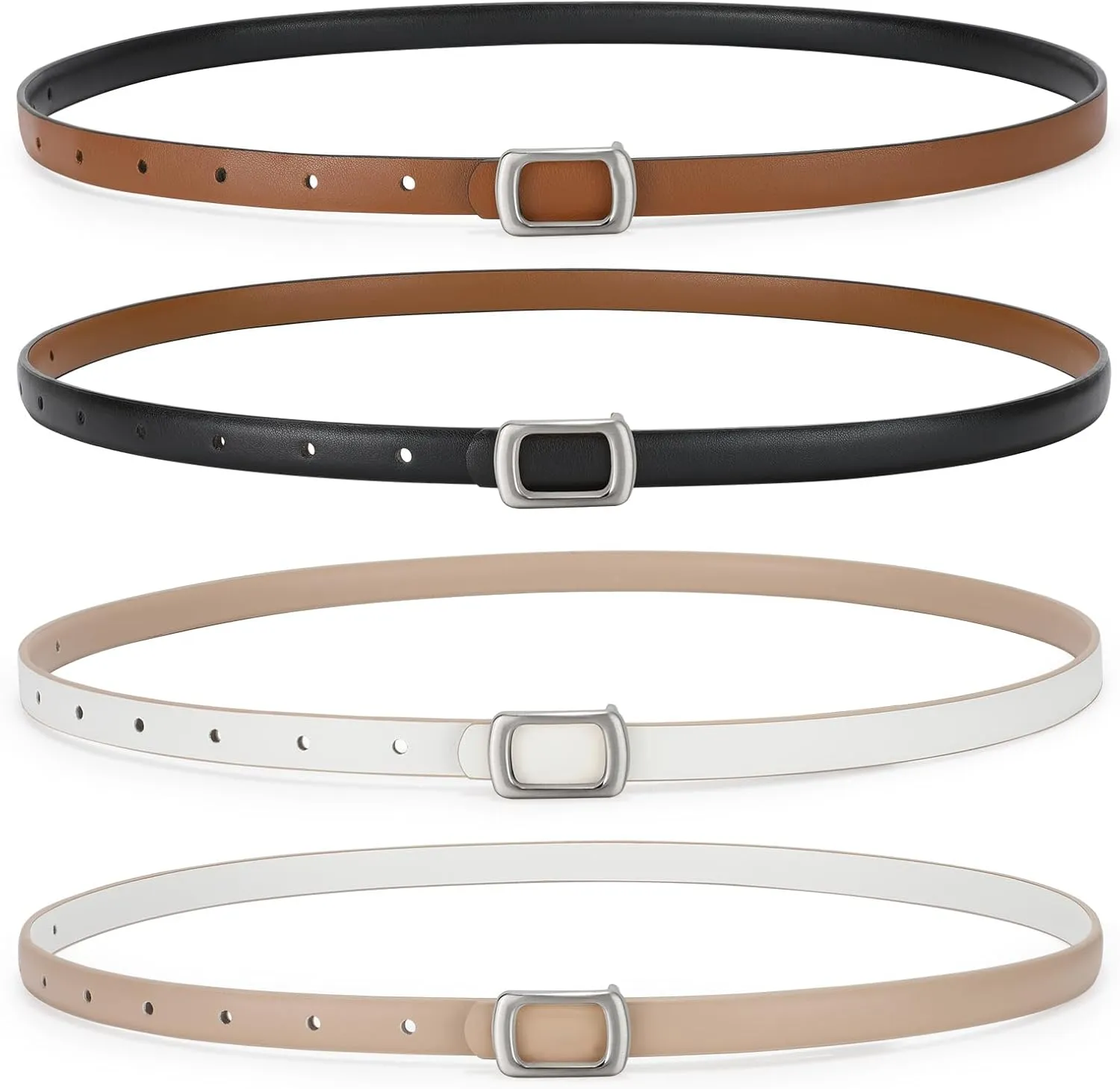SUOSDEY 2 Pack Women Reversible Thin Leather Belts for Dresses Skinny Waist Belts for Jeans Pants, 0.6" Width