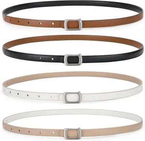 SUOSDEY 2 Pack Women Reversible Thin Leather Belts for Dresses Skinny Waist Belts for Jeans Pants, 0.6" Width