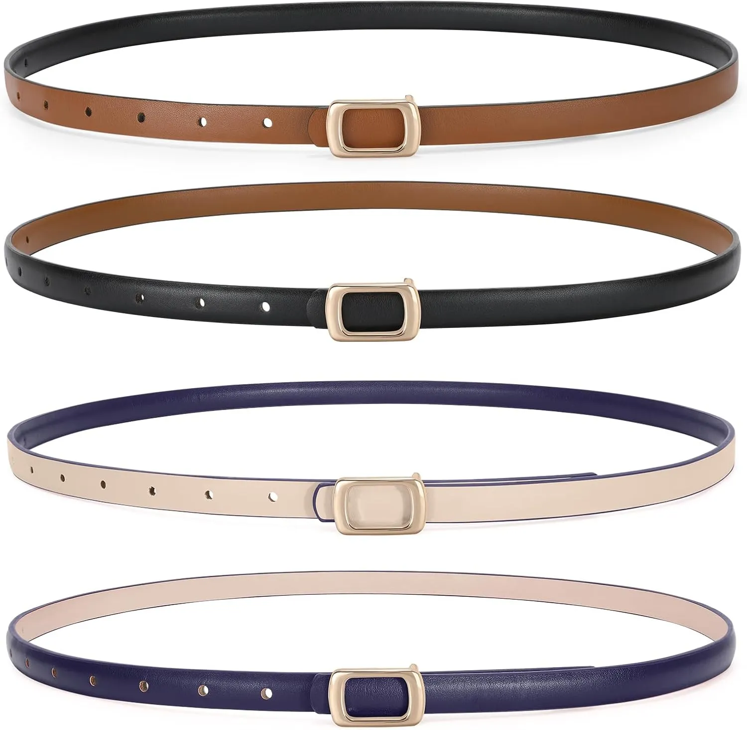 SUOSDEY 2 Pack Women Reversible Thin Leather Belts for Dresses Skinny Waist Belts for Jeans Pants, 0.6" Width