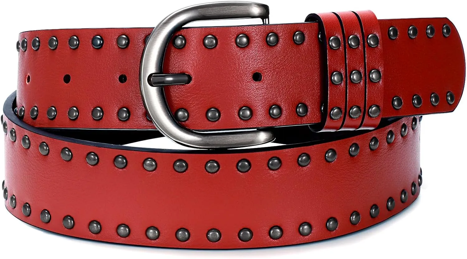 SUOSDEY Women Leather Rivets Belts for Jeans Pants Dresses Studded Leather Belts with Silver Buckle