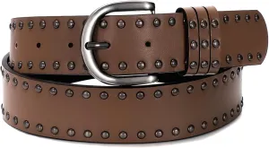 SUOSDEY Women Leather Rivets Belts for Jeans Pants Dresses Studded Leather Belts with Silver Buckle