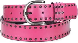SUOSDEY Women Leather Rivets Belts for Jeans Pants Dresses Studded Leather Belts with Silver Buckle