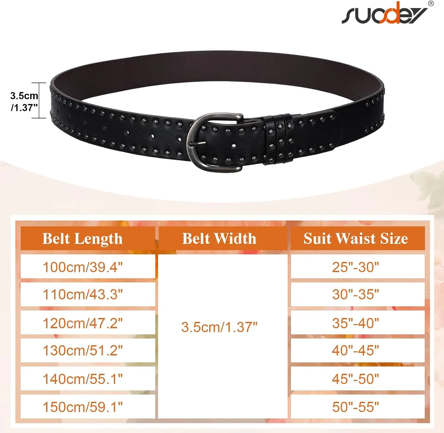 SUOSDEY Women Leather Rivets Belts for Jeans Pants Dresses Studded Leather Belts with Silver Buckle