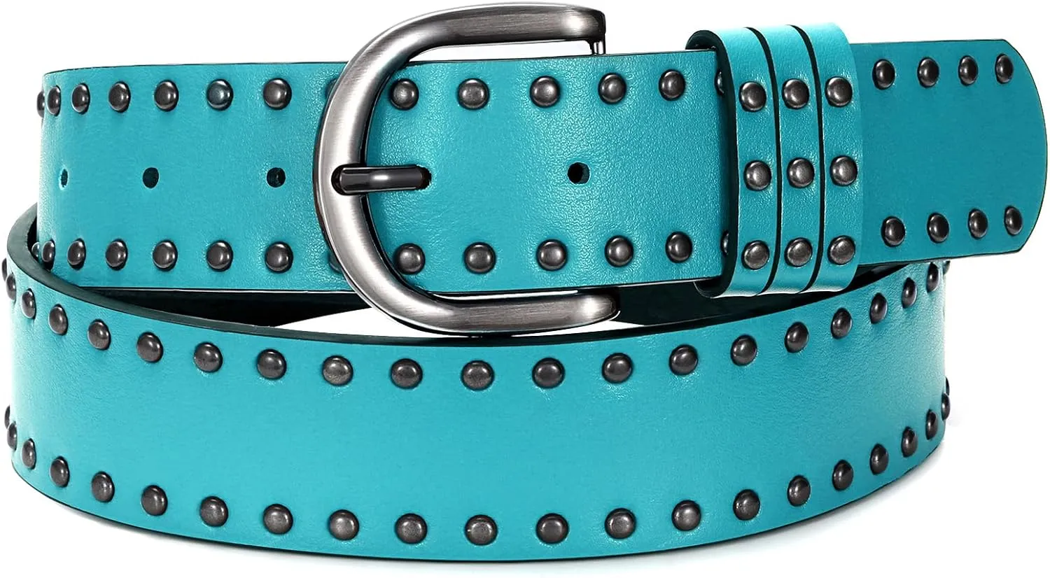 SUOSDEY Women Leather Rivets Belts for Jeans Pants Dresses Studded Leather Belts with Silver Buckle