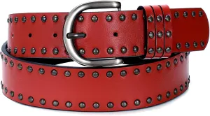 SUOSDEY Women Leather Rivets Belts for Jeans Pants Dresses Studded Leather Belts with Silver Buckle