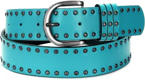 SUOSDEY Women Leather Rivets Belts for Jeans Pants Dresses Studded Leather Belts with Silver Buckle