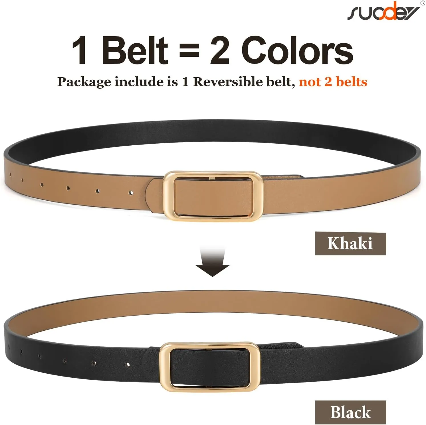 SUOSDEY Women Reversible Leather Belts for Jeans Pants Dresses Ladies Fashion Belts with Gold Buckle