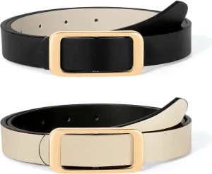 SUOSDEY Women Reversible Leather Belts for Jeans Pants Dresses Ladies Fashion Belts with Gold Buckle