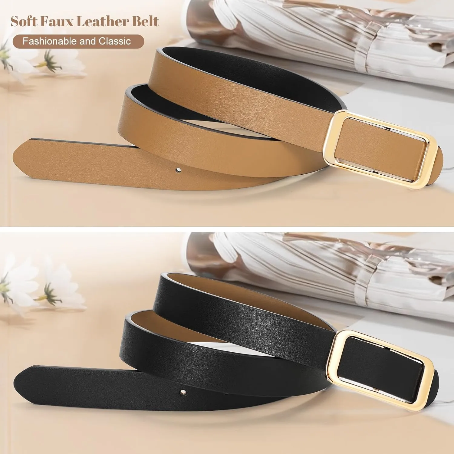 SUOSDEY Women Reversible Leather Belts for Jeans Pants Dresses Ladies Fashion Belts with Gold Buckle