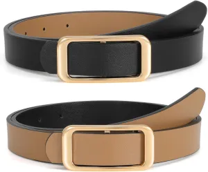 SUOSDEY Women Reversible Leather Belts for Jeans Pants Dresses Ladies Fashion Belts with Gold Buckle