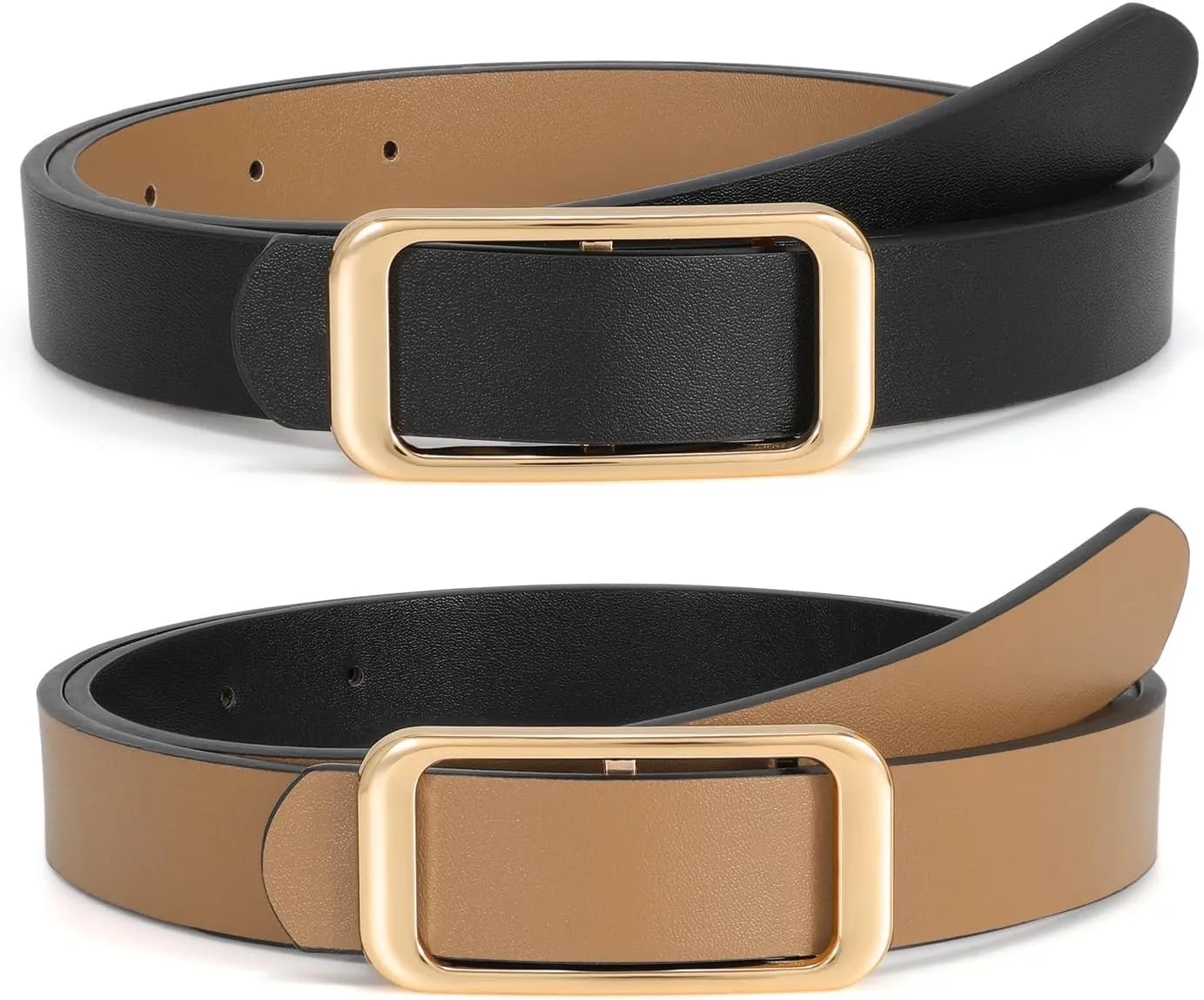 SUOSDEY Women Reversible Leather Belts for Jeans Pants Dresses Ladies Fashion Belts with Gold Buckle