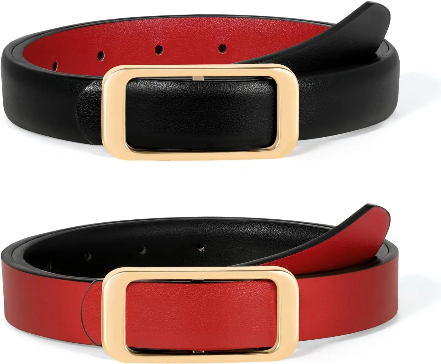 SUOSDEY Women Reversible Leather Belts for Jeans Pants Dresses Ladies Fashion Belts with Gold Buckle