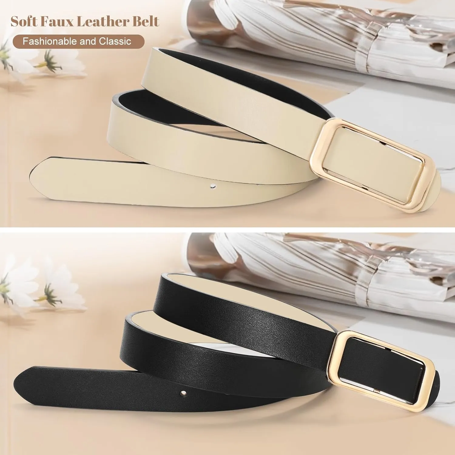 SUOSDEY Women Reversible Leather Belts for Jeans Pants Dresses Ladies Fashion Belts with Gold Buckle