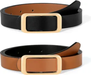 SUOSDEY Women Reversible Leather Belts for Jeans Pants Dresses Ladies Fashion Belts with Gold Buckle