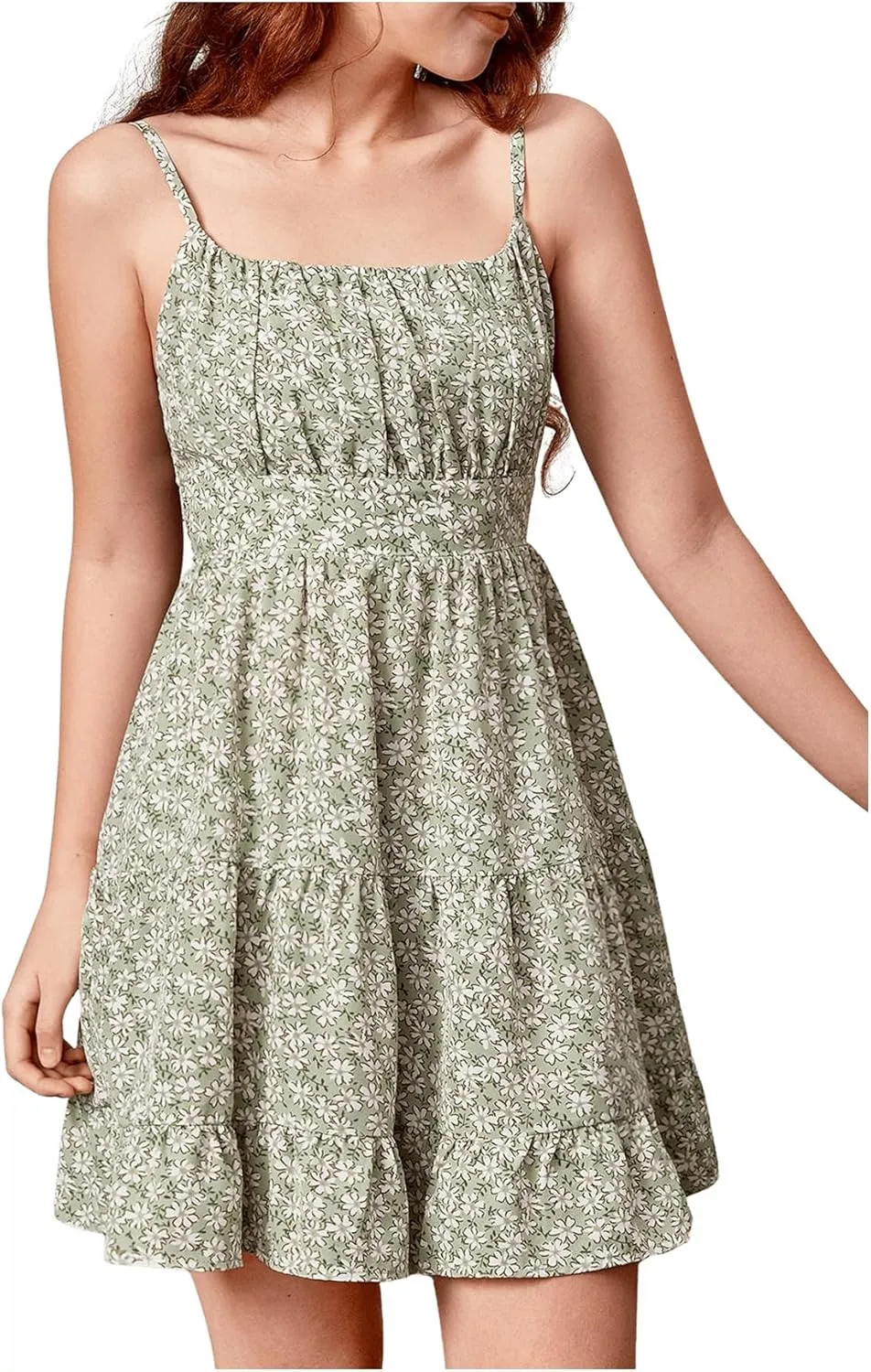 SweatyRocks Girl's Spaghetti Strap Ruched Cami Dress Floral Print Ruffle Flared Mini Dresses